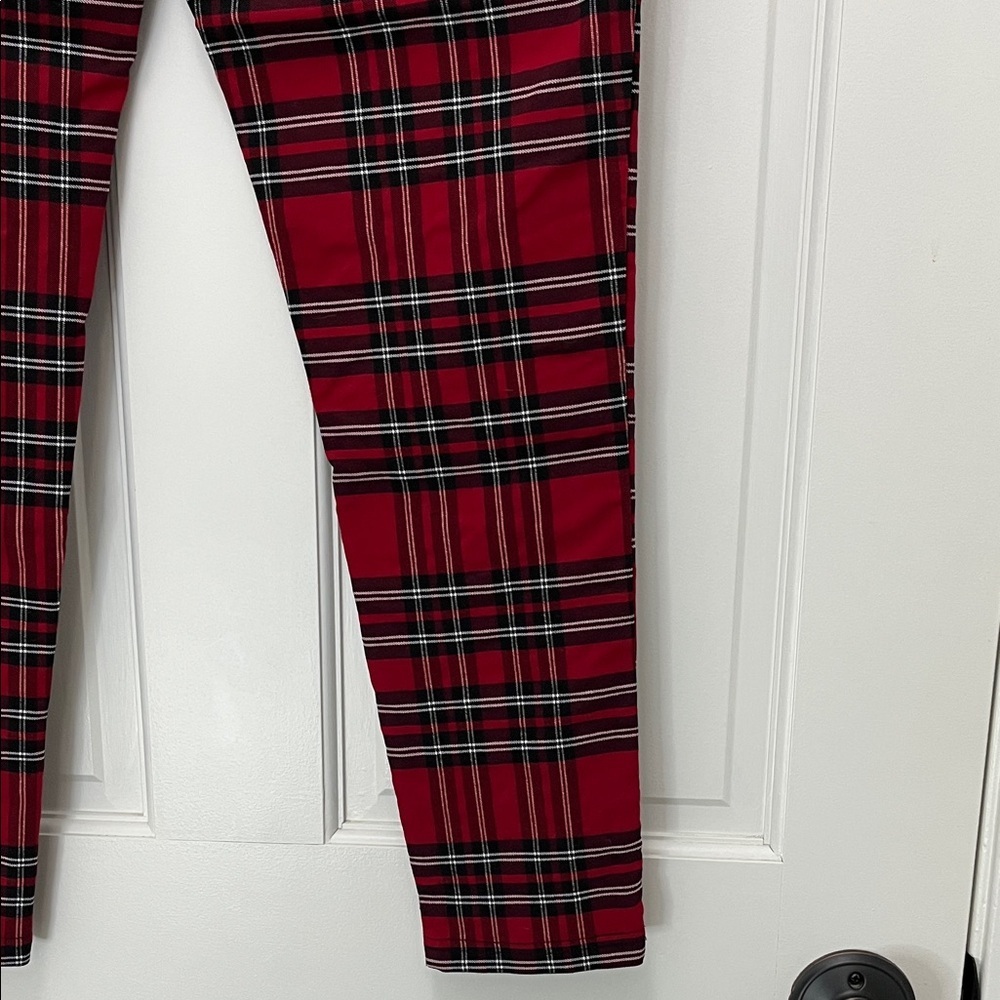 Zara Red and Black Tartan Plaid Pull On Skinny Pants - Size Large - Picture 12 of 15